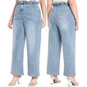 Eloquii Paperbag Waist Wide Leg Light Wash Jeans Size 22